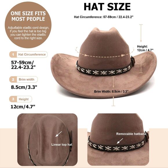 3365 Western Suede Cowboy Hat For Women Men Wide Brim Classic Cowgirl main image 4